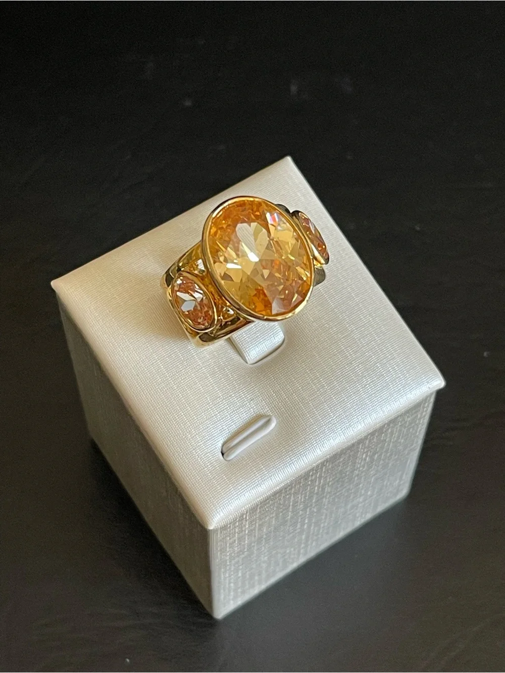 Gold-Tone citrine Yellow Crystal Oval Statement Ring